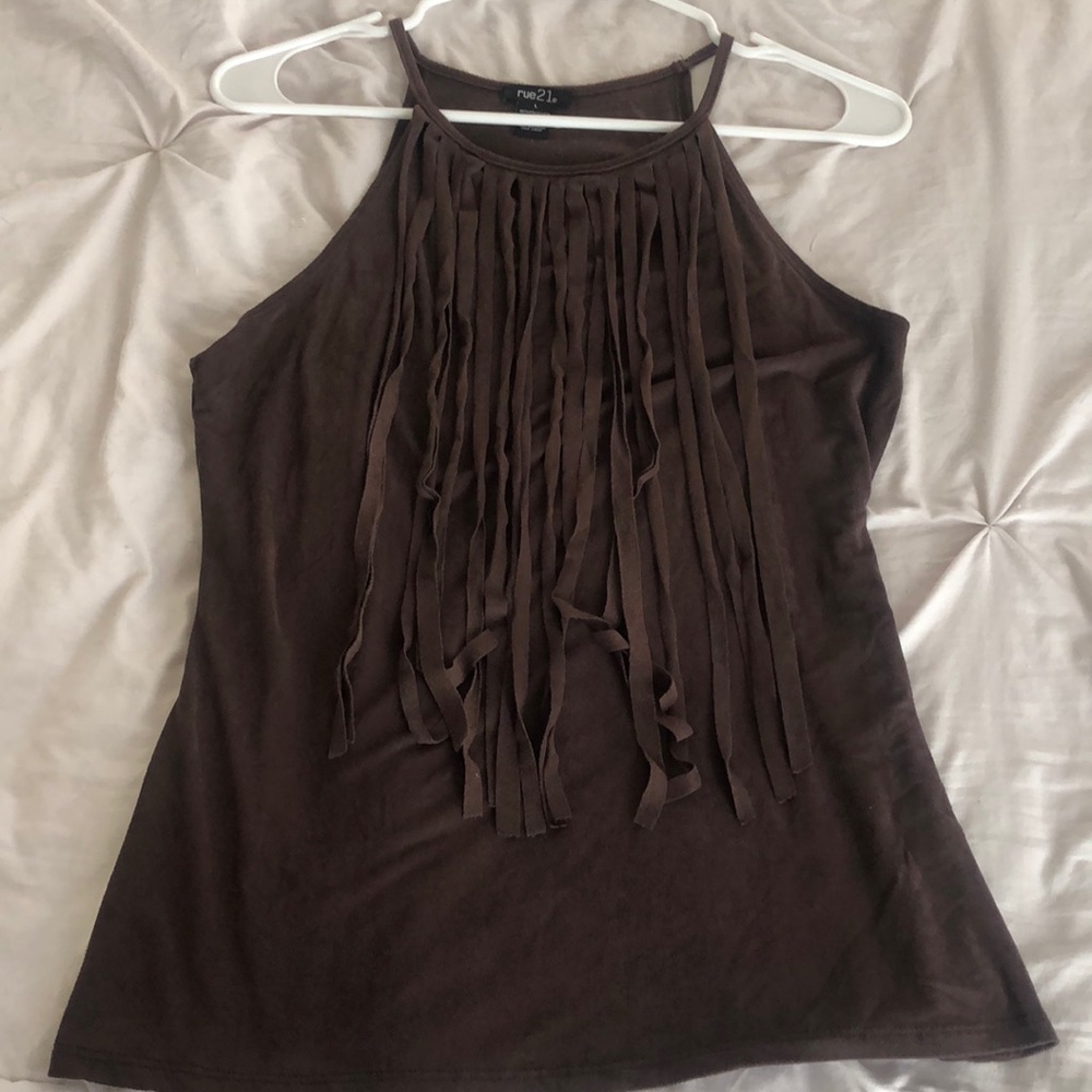 Brown blouse with fringe!